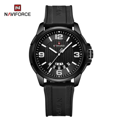 NAVIFORCE 9215 Men Wristwatch Top Brand Luxury Waterproof Calendar Watch Rubber Original Sport Military Army Quartz Male Clock - Black White